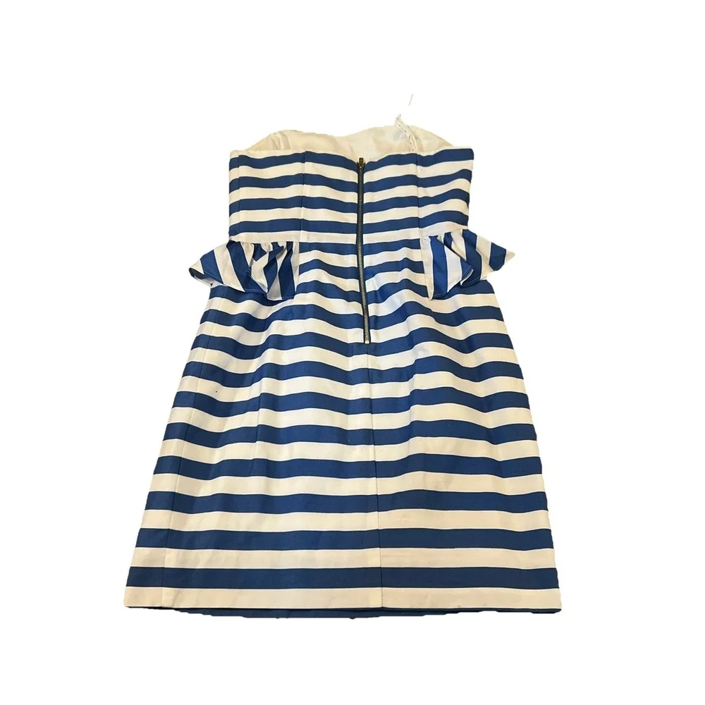 Lilly Pulitzer Royal Blue/White Cabana Striped Strapless cocktail Dress Size 0 - Picture 5 of 10